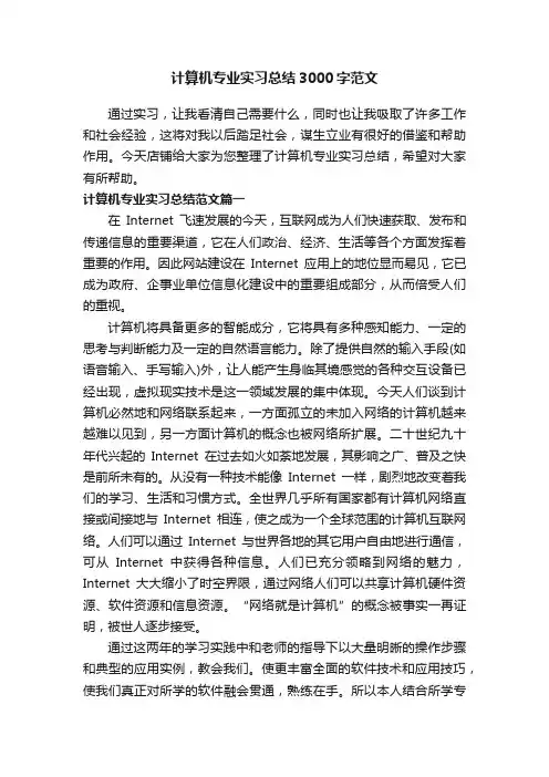 计算机专业实习总结3000字范文