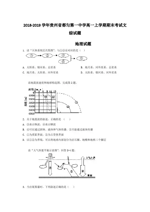 2018-2019学年贵州省都匀第一中学高一上学期期末考试文综试题