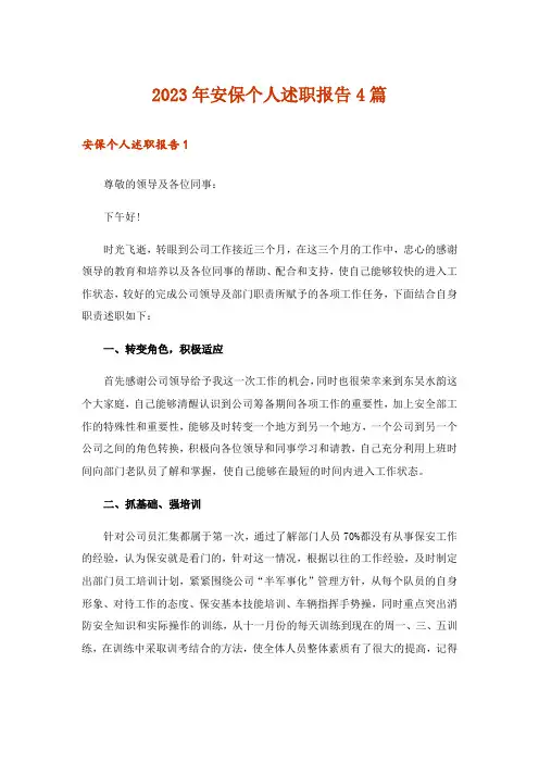 2023年安保个人述职报告4篇