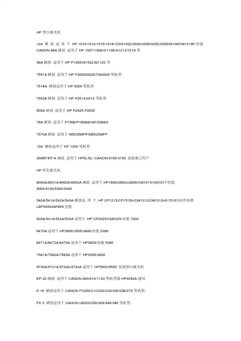 硒鼓型号与适应机型