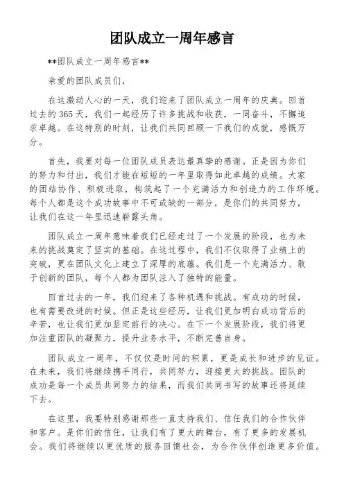 团队成立一周年感言