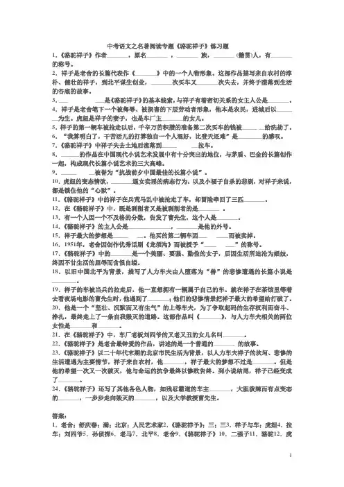中考名著阅读专题《骆驼祥子》