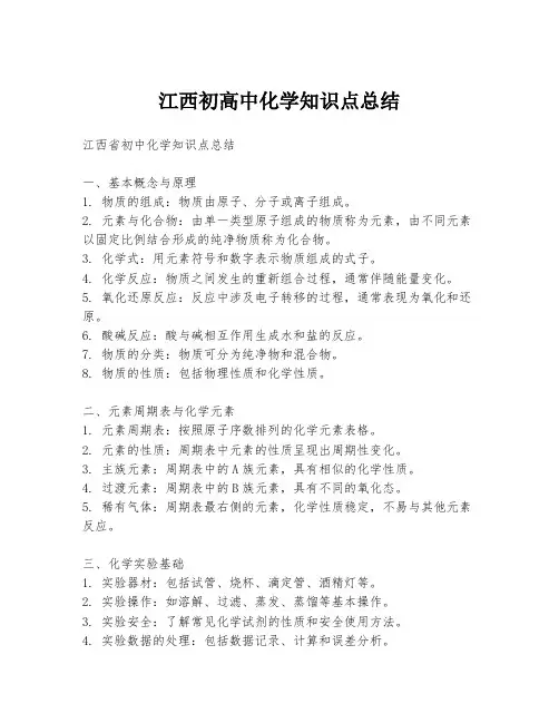 江西初高中化学知识点总结
