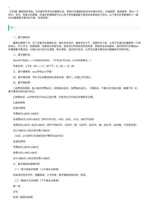 2019暑假夏令营活动方案【十一篇】