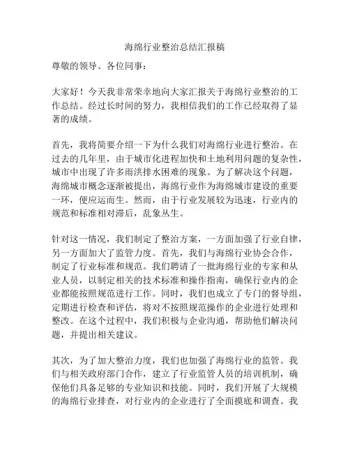 海绵行业整治总结汇报稿