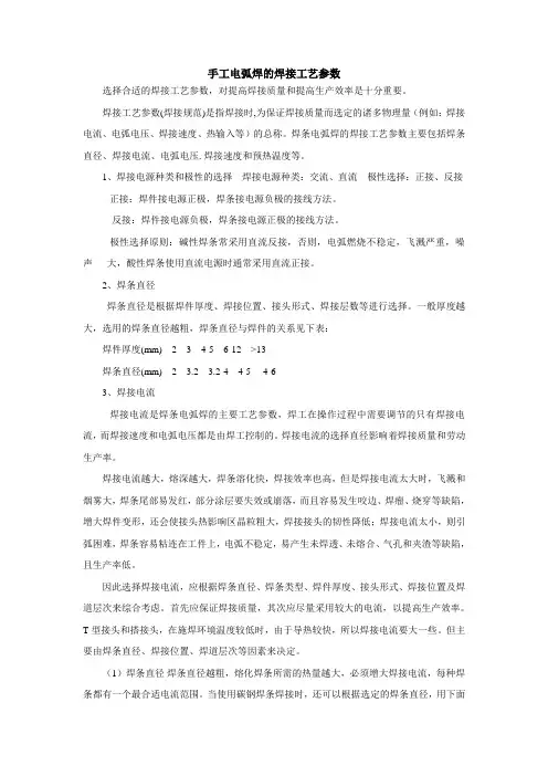 手工电弧焊的焊接工艺参数模板