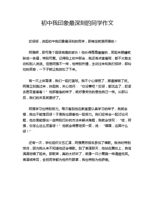 初中我印象最深刻的同学作文