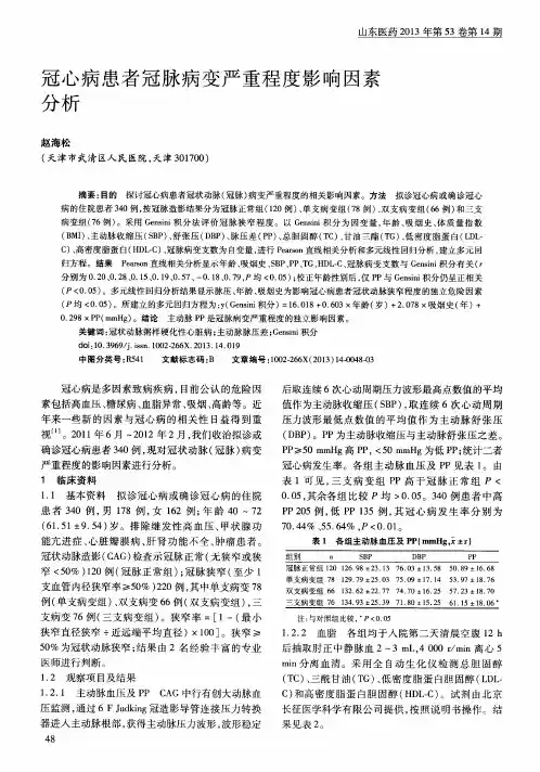 冠心病患者冠脉病变严重程度影响因素分析