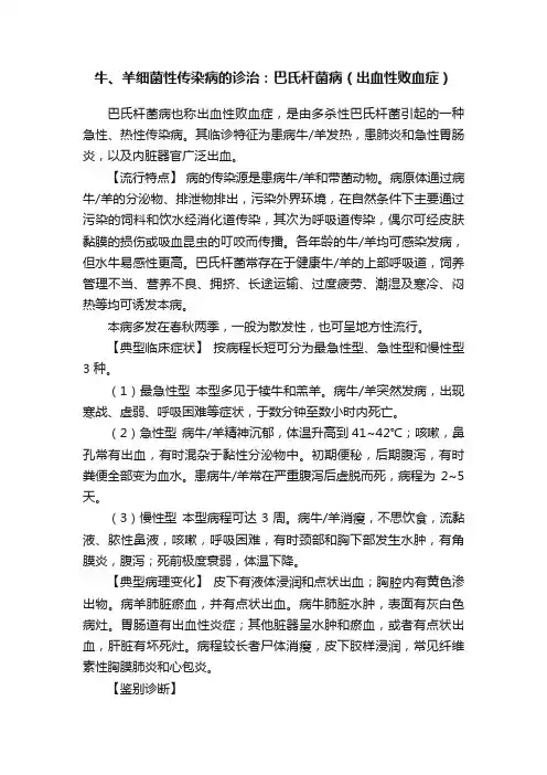 牛、羊细菌性传染病的诊治：巴氏杆菌病（出血性败血症）