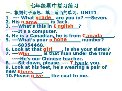七年级英语(上册)期中复习练习课件仁爱版