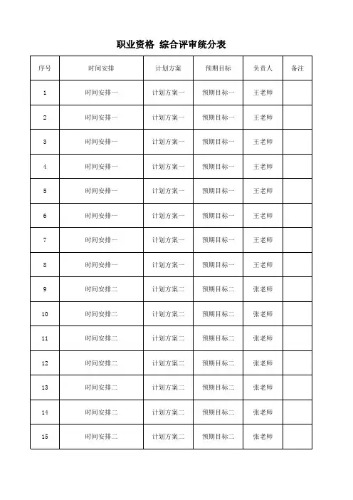 职业资格 综合评审统分表