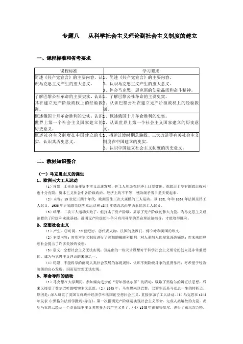 专题八从科学社会主义理论到社会主义制度的建立