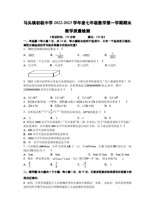 山东省菏泽市东明县马头镇初级中学2022-2023学年七年级数学上学期期末教学质量检测试题