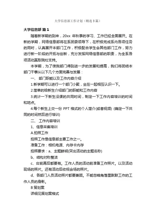 大学信息部工作计划（精选3篇）