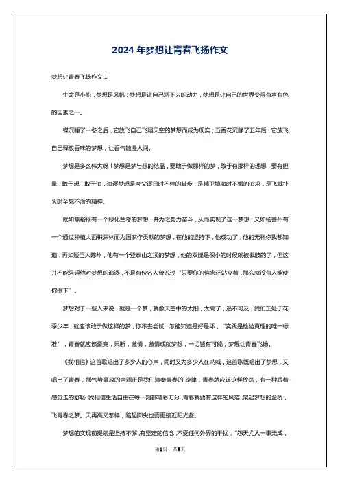 2024年梦想让青春飞扬作文