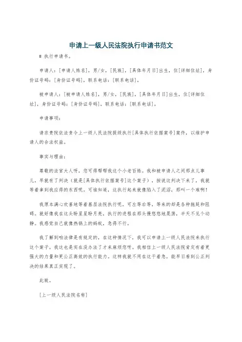 申请上一级人民法院执行申请书范文