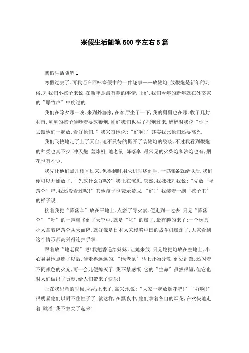 寒假生活随笔600字左右5篇