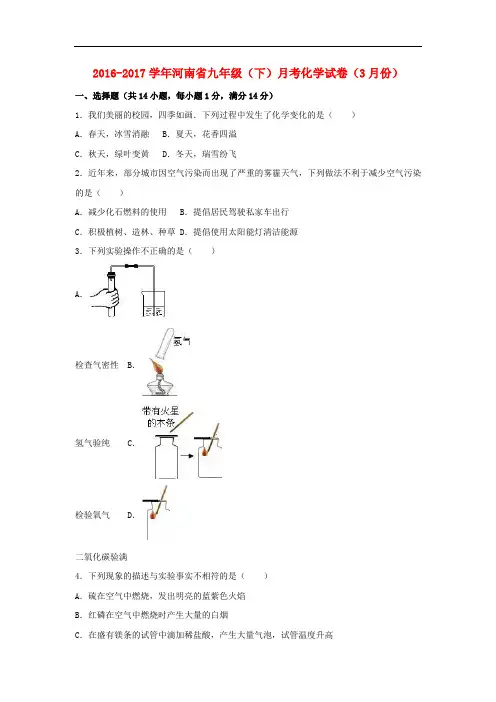 河南省九年级化学下学期3月月考试卷(含解析) 新人教版
