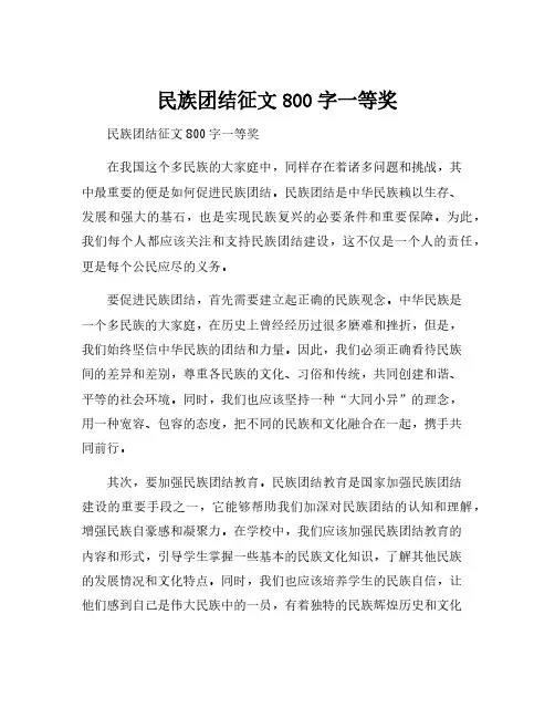 民族团结征文800字一等奖