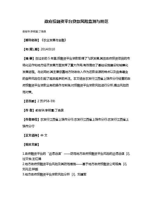 政府投融资平台贷款风险监测与防范