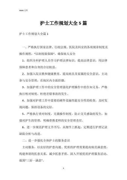 护士工作规划大全5篇