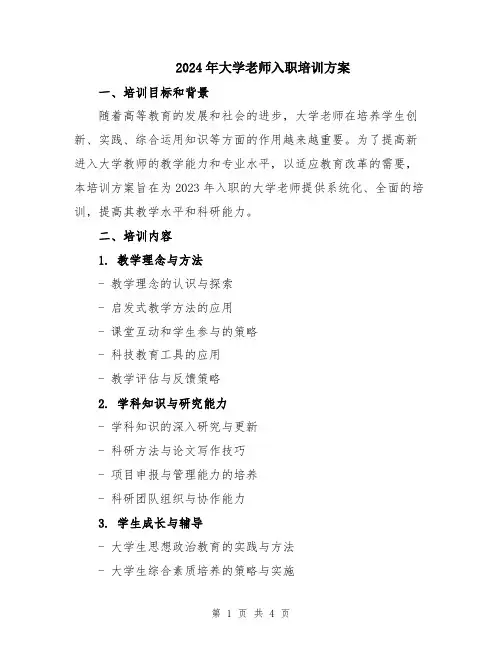 2024年大学老师入职培训方案