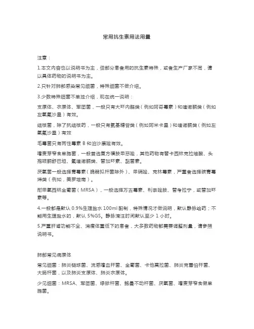常用抗生素用法用量(详细版)