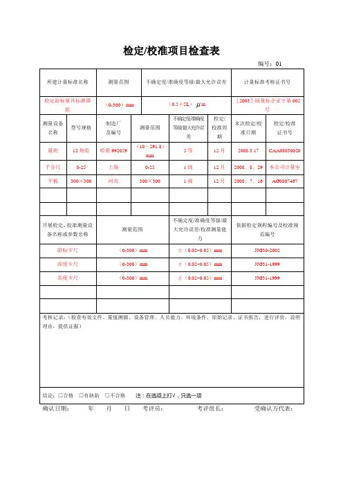 检定校准项目检查表