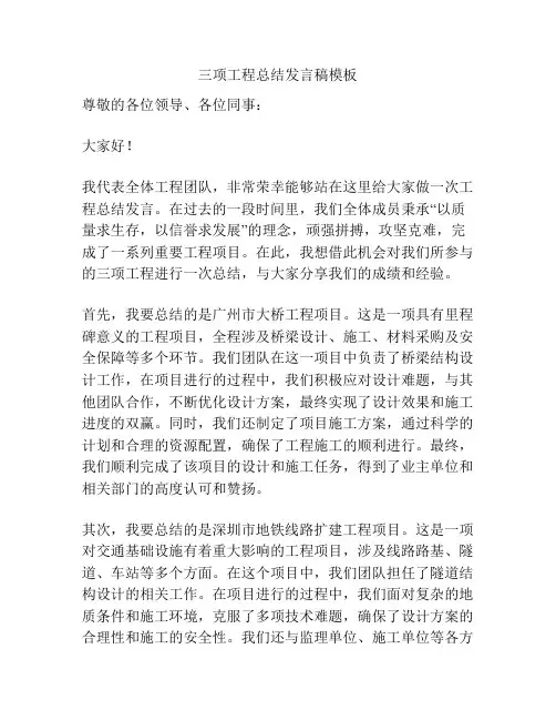 三项工程总结发言稿模板