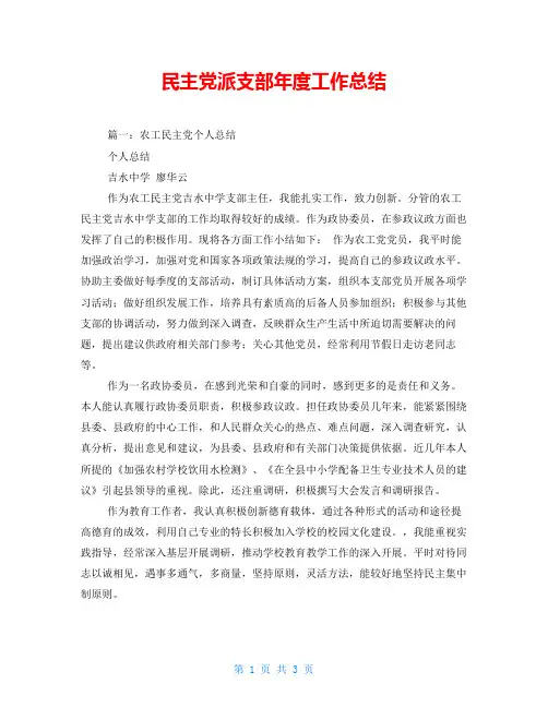 民主党派支部年度工作总结