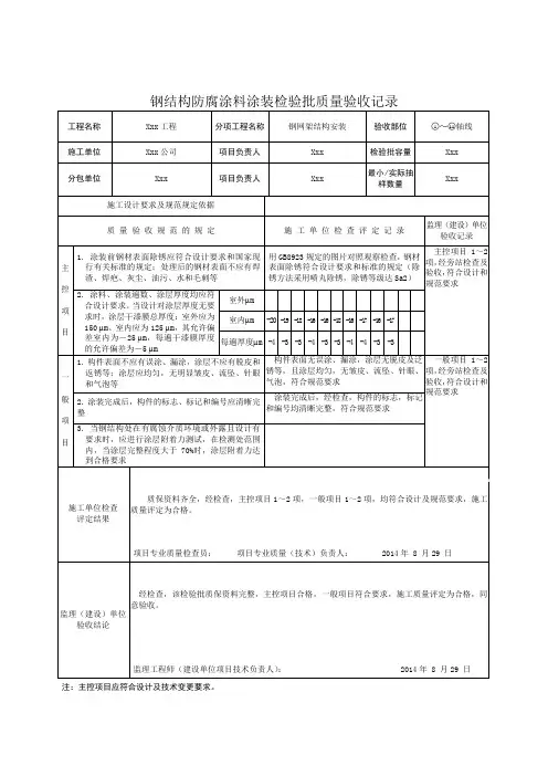 钢结构防腐涂料涂装检验批质量验收记录