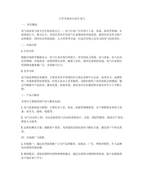 大学生创业计划书 电气