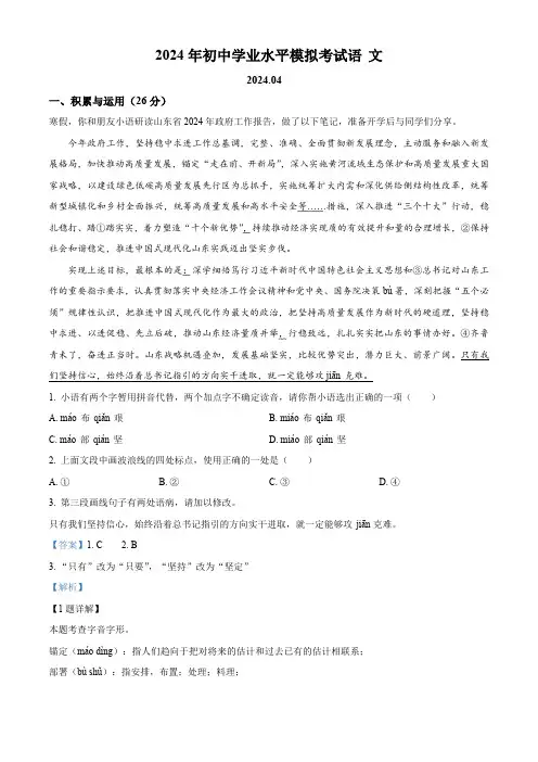 2024年山东省枣庄市滕州市中考二模语文试题(解析版)