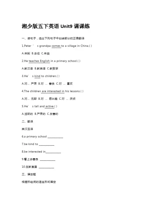 湘少版五下英语Unit9课课练