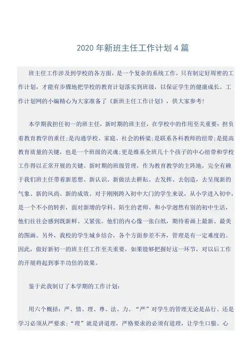 2020年新班主任工作计划4篇