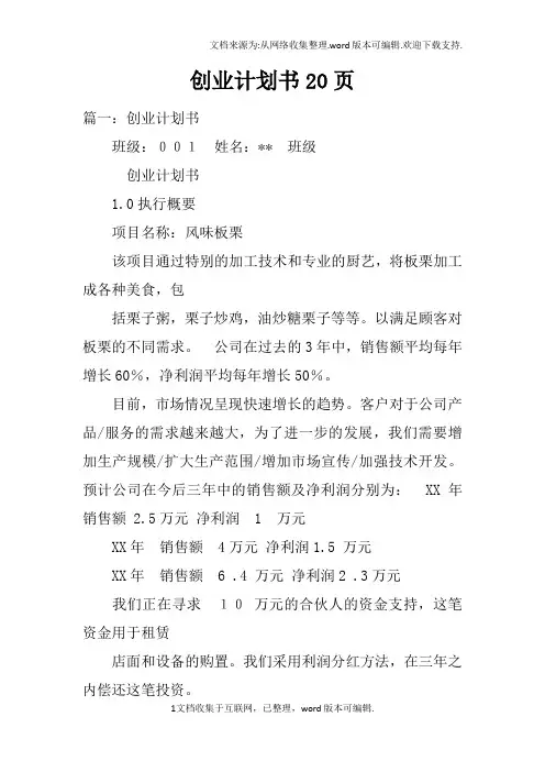 创业计划书20页