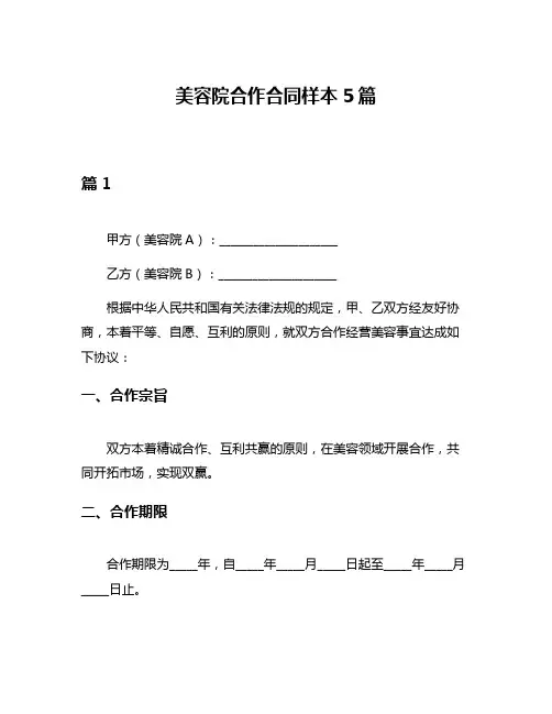 美容院合作合同样本5篇