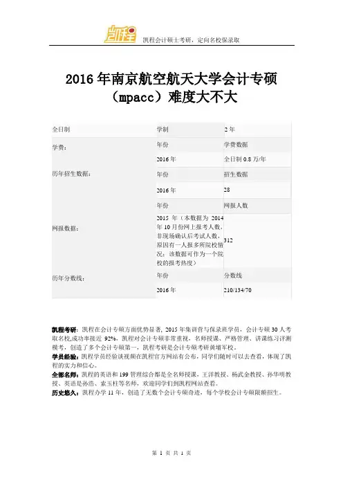 2016年南京航空航天大学会计专硕(mpacc)难度大不大