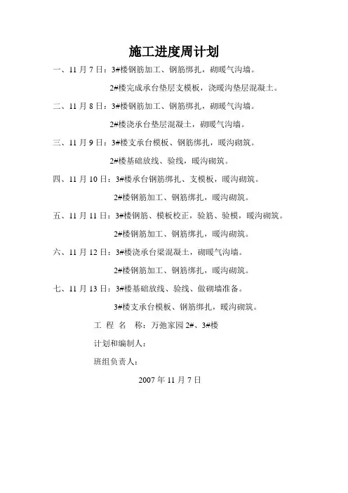 施工进度周计划