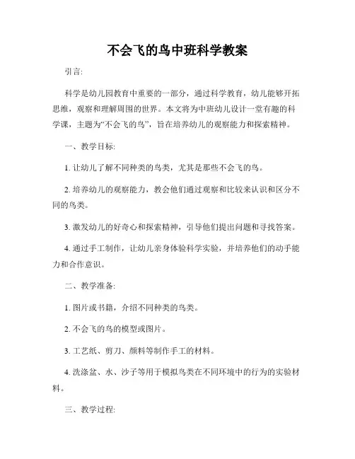 不会飞的鸟中班科学教案