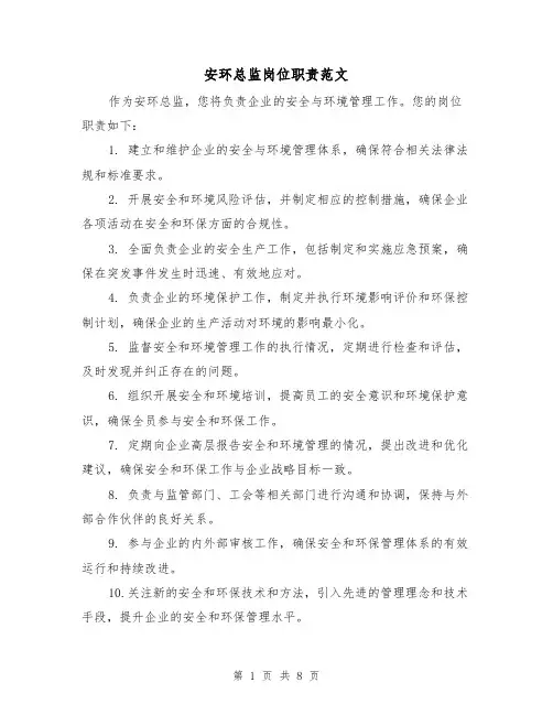 安环总监岗位职责范文（4篇）