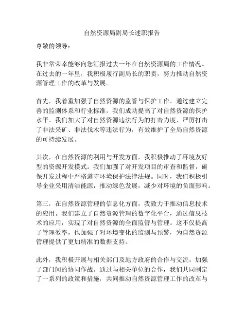 自然资源局副局长述职报告