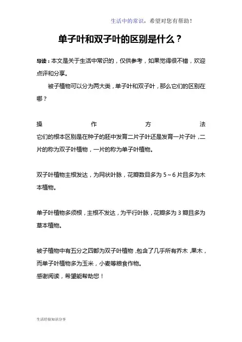 单子叶和双子叶的区别是什么？