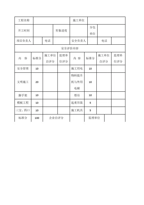 河南省建设工程项目安全生产评定表