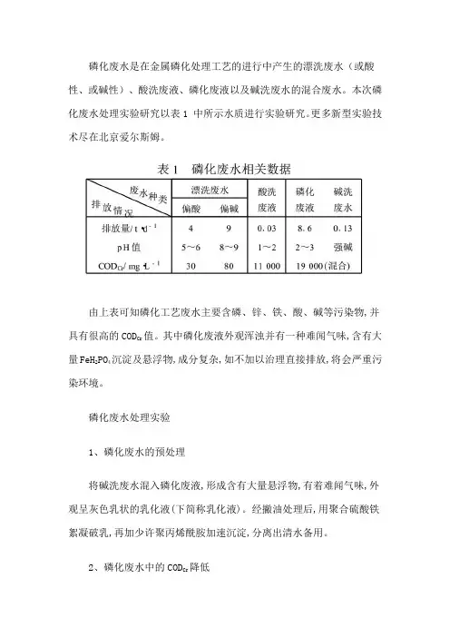 2015年最新磷化废水处理实验报告
