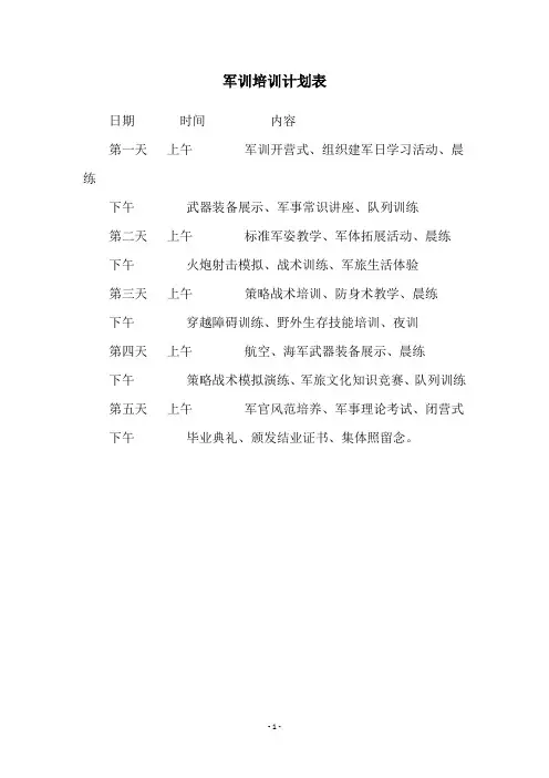军训培训计划表