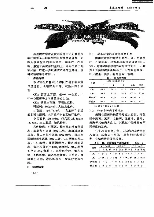 新型多功能水稻壮苗剂田间试验总结