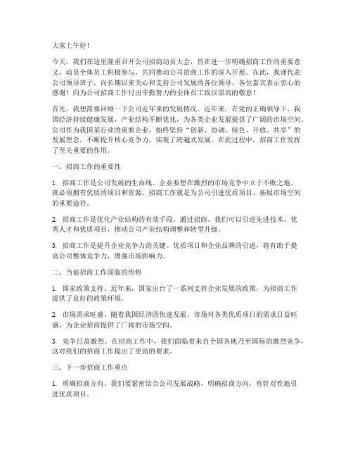 公司招商动员大会发言稿