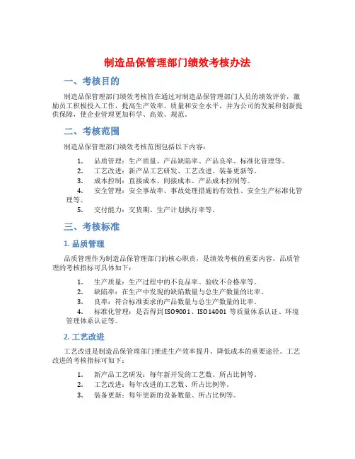 制造品保管理部门绩效考核办法