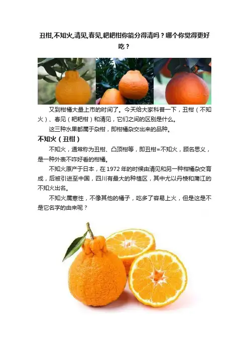丑柑,不知火,清见,春见,耙耙柑你能分得清吗？哪个你觉得更好吃？